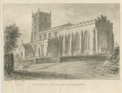 Checkley Church: sepiateckning av John Chessell Buckler