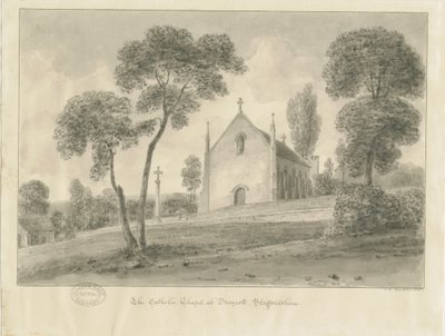Cresswell - Draycott-in-the-Moors katolska kapellet: sepiateckning, 1841 av John Chessell Buckler