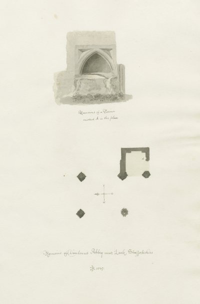 Dieulacres Abbey: sepiateckning av John Chessell Buckler