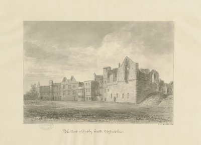Dudley Castle - Court Yard: sepiateckning, 1820 av John Chessell Buckler