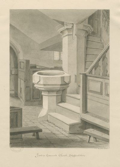 Typsnitt i Cannock Church: sepiateckning, 1841 av John Chessell Buckler