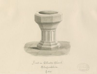Typsnitt i Ellastone Church: sepiateckning av John Chessell Buckler