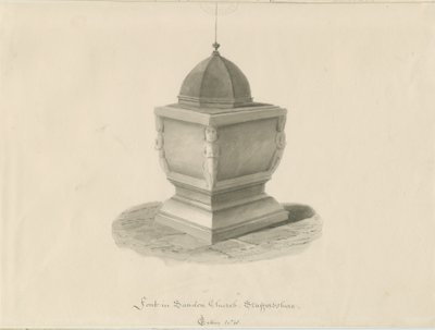 Typsnitt i Sandon Church: sepiatvättteckning, maj 1841 (ritning) av John Chessell Buckler