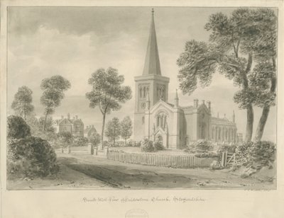 Hilderstone kyrka: sepia tvätt ritning av John Chessell Buckler