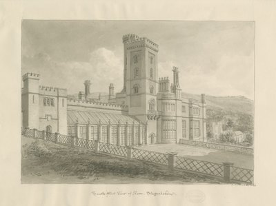 Ilam Hall: sepiateckning av John Chessell Buckler