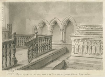 Interiör av Draycott i Moors Church: sepiateckning, 1841 av John Chessell Buckler
