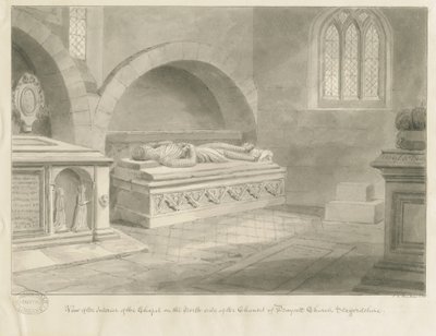 Interiör av Draycott i Moors Church: sepiateckning, 1841 av John Chessell Buckler