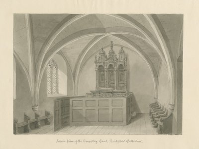 Interiör av Lichfield Cathedral - Consistory Court: sepiateckning av John Chessell Buckler