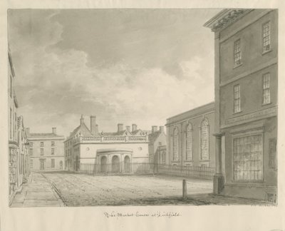 Lichfield - Market House: sepiateckning av John Chessell Buckler