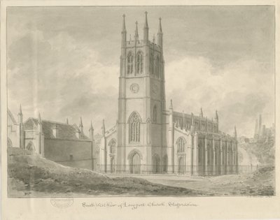 Longport Church -St. Pauls: sepiateckning av John Chessell Buckler