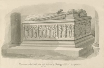 Penkridge Church - Tomb of [Edward Littleton]: sepiateckning av John Chessell Buckler
