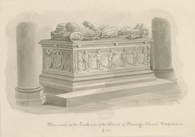 Penkridge Church - Tomb of [Sir Edward Littleton]: sepiateckning av John Chessell Buckler
