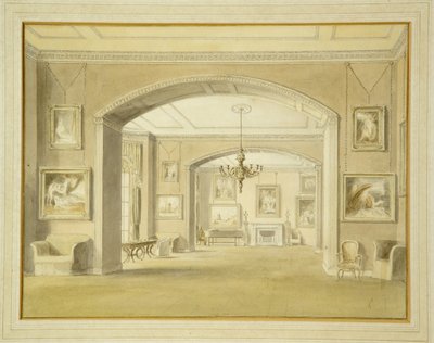 Bildgalleri i Tabley House, 1809 (wc över penna på papper) av John Chessell Buckler