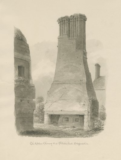 Pillaton Hall - Köksskorsten: sepia ritning av John Chessell Buckler