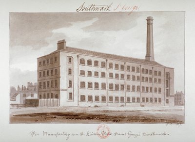 Pin manufactory nära London Road, Southwark, London, 1827 av John Chessell Buckler