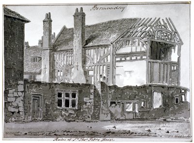 Rester av Thomas Popes hus, Mill Lane, Bermondsey, London, 1808 av John Chessell Buckler
