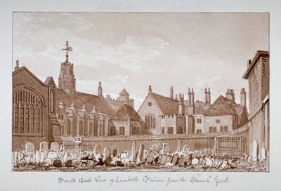 Sydostvy över Lambeth Palace från kyrkogården, London, 1828 av John Chessell Buckler