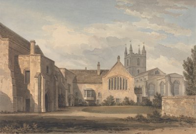South East View av kyrkan och palatset i Croydon, Surrey av John Chessell Buckler