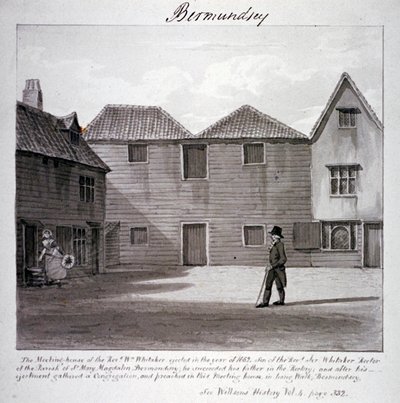 Reverend Whitakers möteshus, Long Walk, Bermondsey, London, c1828 av John Chessell Buckler