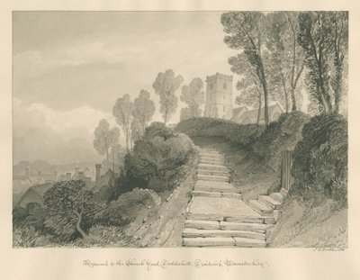 Worcestershire - Droitwich - Dodderhill Church: sepiateckning, 1833 av John Chessell Buckler