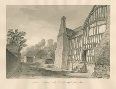 Worcestershire - Droitwich - Dodderhill Old House: sepiateckning av John Chessell Buckler