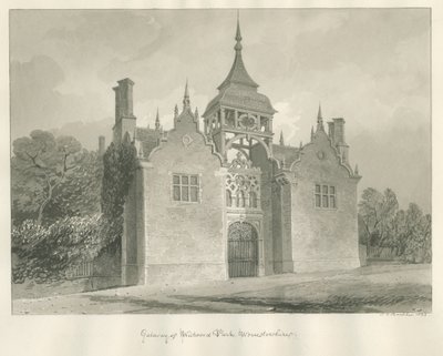 Worcestershire - Westwood Park - Entréport: sepiateckning, 1833 av John Chessell Buckler