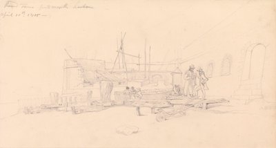 Ritning av Round Tower, Portsmouths hamn av John Christian Schetky