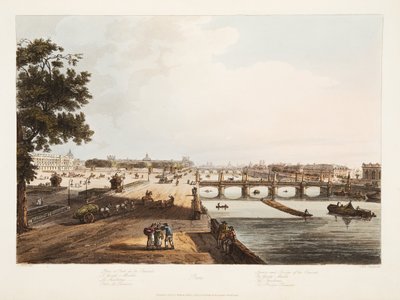 Square och Bridge of the Concorde; Garde Meuble; Thuillerierna; Bromötet, illustration från "Versailles, Paris och Saint Denis", pub. 1806 (akvatint) av John Claude (after) Nattes