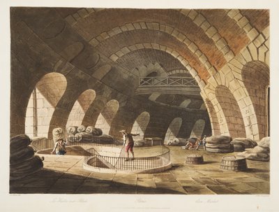 Corn Market, illustration från Versailles, Paris och Saint Denis, pub. 1805 (akvatint) av John Claude Nattes
