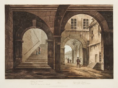 Interiör av Chatelet, del av kajen i Feraille, illustration från Versailles, Paris och Saint Denis, pub. 1809 (akvatint) av John Claude Nattes