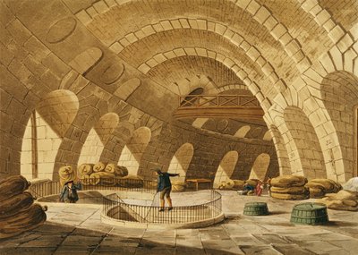 The Wheat Store, Rue de Viarmes, graverad av I. Hill av John Claude Nattes