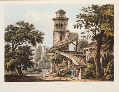 Trianon, The Tower of Marlborough, illustration från Versailles, Paris och Saint Denis, pub. 1809 (akvatint) av John Claude Nattes