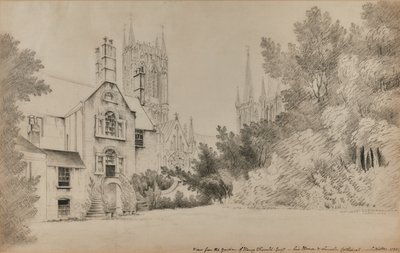 Utsikt från trädgården till Henry Thorold, Esq., hans hus och Lincoln Cathedral av John Claude Nattes
