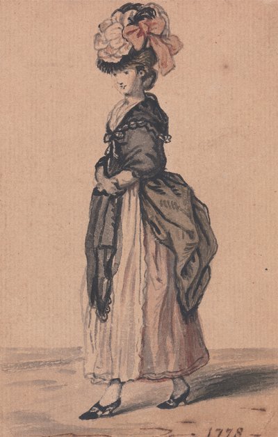 A Lady of Fashion med svart sjal och svarta skor av John Collet