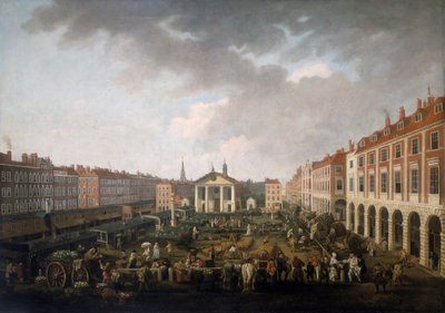 「コベント ガーデン ピアッツァ アンド マーケット」、c1775swedish av John Collet