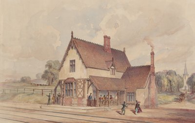 Viktoriansk lantlig tågstation och järnvägskorsning, 1844-77. av John Connell Ogle