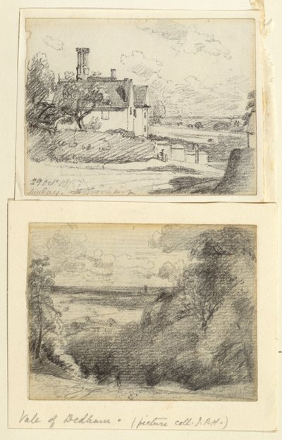 A Manor House, 1815, och Dedham från nära Gun Hill, Langham, ca 1815 av John Constable