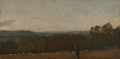 En herde i ett landskap som tittar över Dedham Vale mot Langham av John Constable