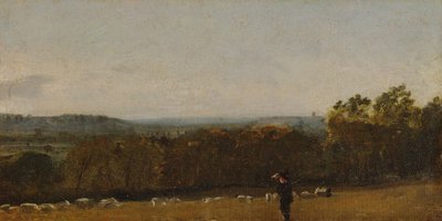 En herde i ett landskap som tittar över Dedham Vale mot Langham, ca. 1811. av John Constable