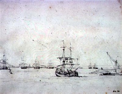 En brigg för ankar och annan sjöfart i Themsen (grafit på papper) av John Constable