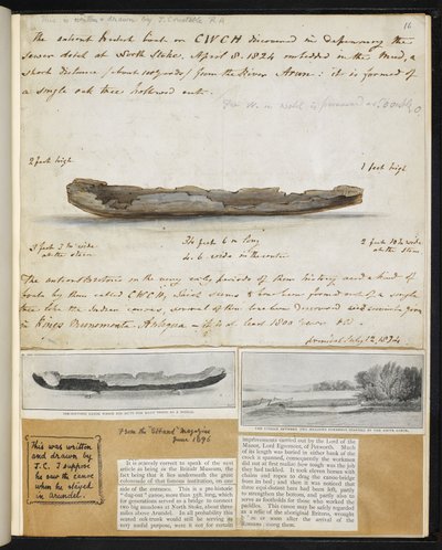 Antikviteter: Ritning av gammal brittisk kanot som upptäcktes (1824) vid North Stoke av John Constable