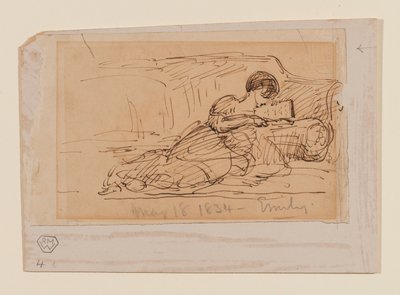 Konstnärens dotter, Emily, liggande på en soffa och läser, 18 maj 1834 av John Constable