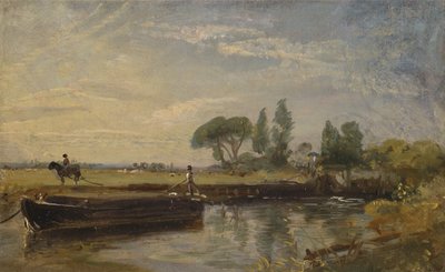 Pråm nedanför Flatford Lock, ca. 1810. av John Constable