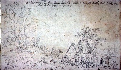 Stuga vid Brantham, med utsikt över Mistley Hall (ritning) av John Constable
