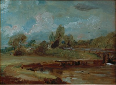 Flatford Lock från en stig vid floden av John Constable