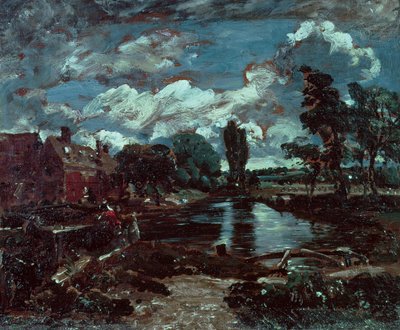 Flatford Mill från en sluss på Stouren, ca 1811 av John Constable
