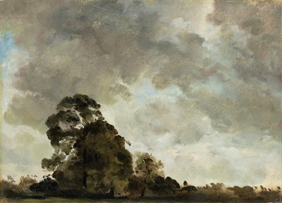 Landskap vid Hampstead, Tree and Storm Clouds, ca 1821 (olja på papper fastställt på panel) av John Constable