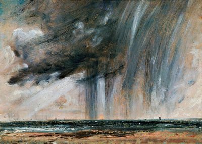 Regnstorm över havet, havsbildsstudie med regnmoln, ca 1824-1828, av John Constable (1776-1837), olja på papper på duk, 22,2x31 cm av John Constable
