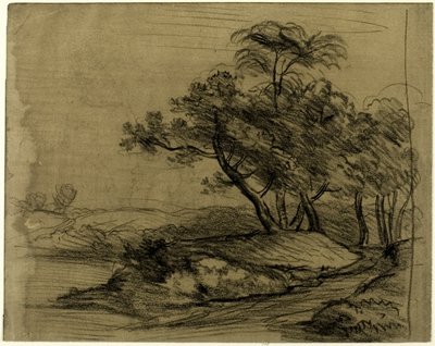 Flodbank med träd (recto); boskapshjord under träd, med infälld skiss av landskap (verso) av John Constable