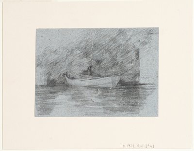 Roddbåt förtöjd under en bank av John Constable